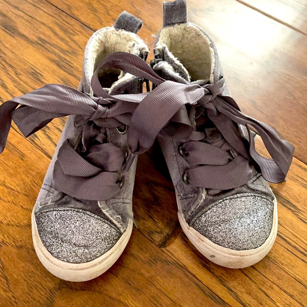 Cat and Jack Gray/ Silver Velvet High Top Boots